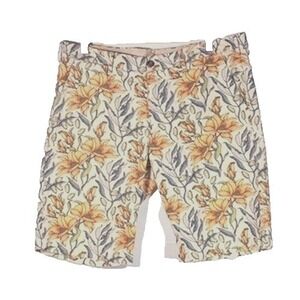 40WEFT Sergent Mens Floral Lily‎ Print Shorts Cream Orange Size Mens 36 coastal